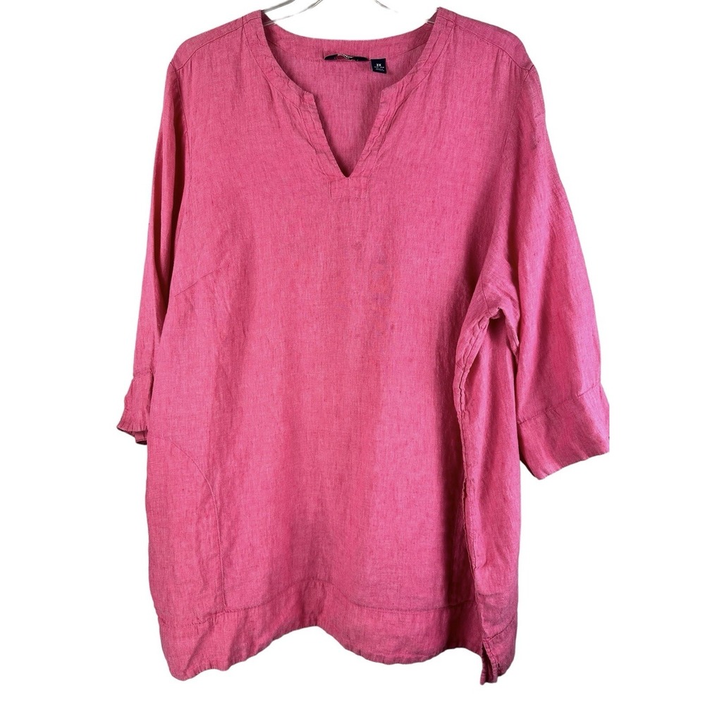 LANDS END 100% Linen Pull Over Shirt 3/4  Sleeve Size 3X Pockets Boho Lagenlook